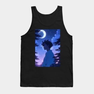 Anime moon boy with cresent moon in night sky moon lover Tank Top